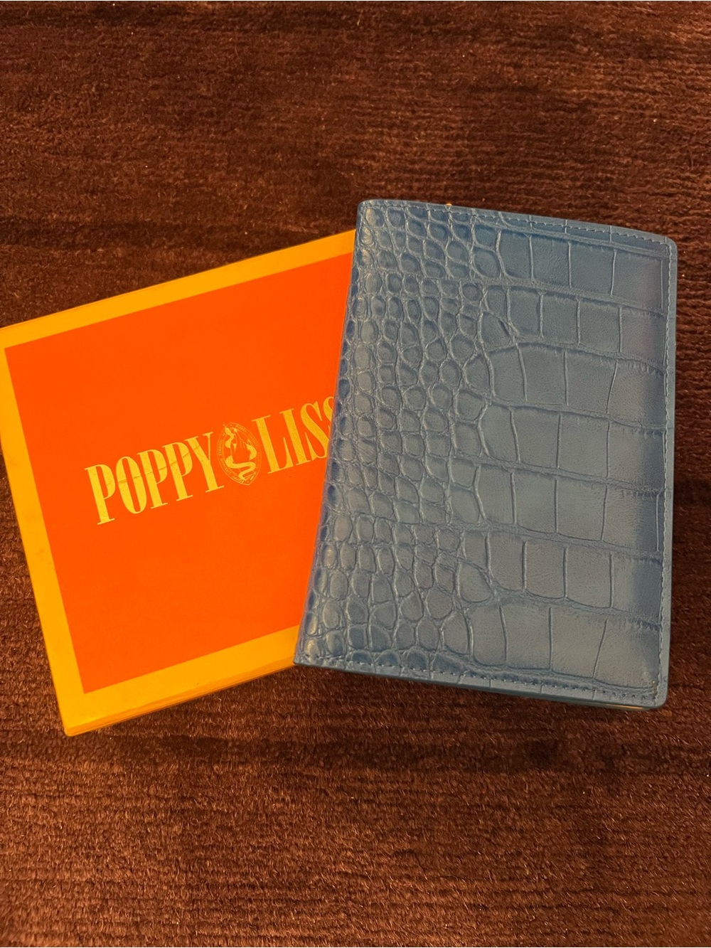 Poppy Lissiman Blue Croc-Embossed Passport Holder